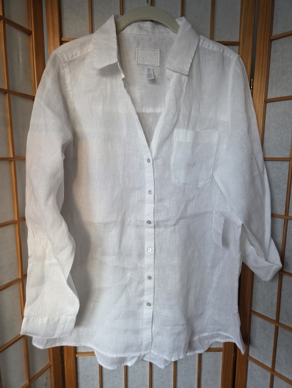 NWT WOMENS SIGRID OLSEN WHITE 100% LINEN BUTTONS DOWN COLLARED SHIRT SMALL